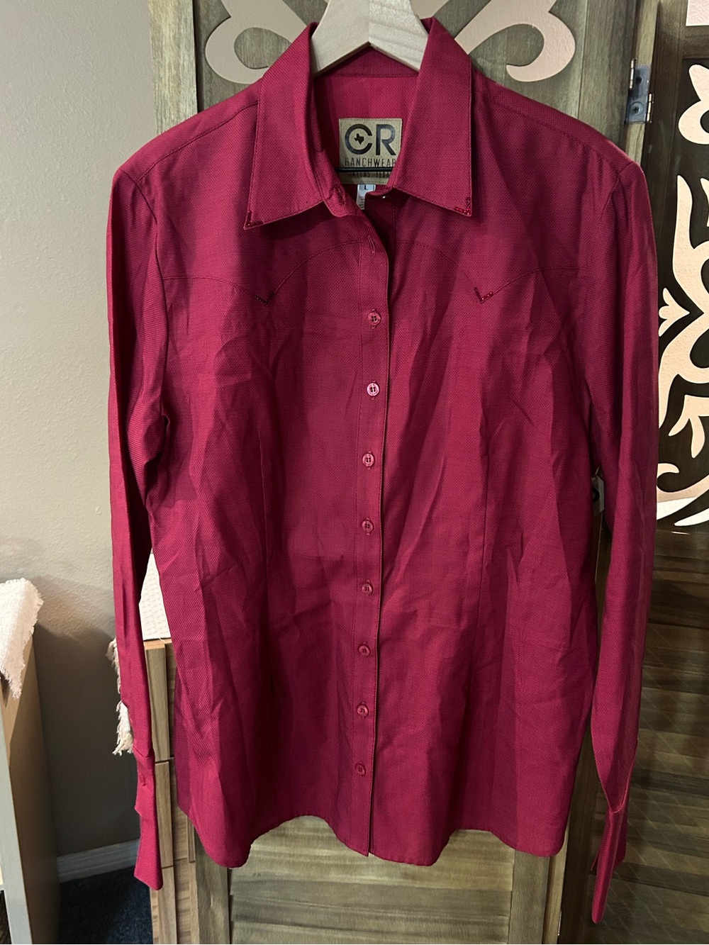 CR Ranchwear Buttondown Top Classic Ruby Red Button Down Top Size Large NWT